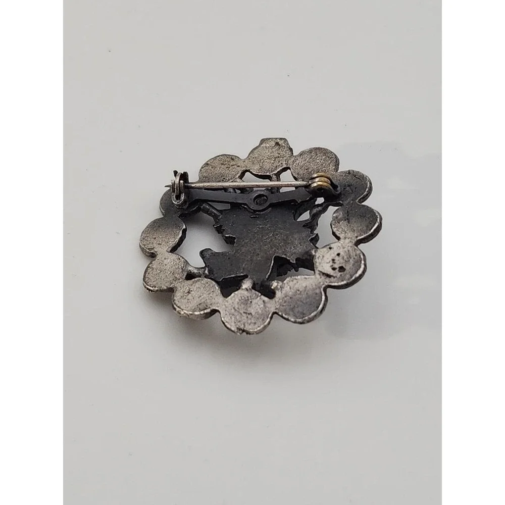 Vintage silver tone Western Astrology Zodiac Tree‎ of Life Chai brooch pin